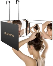 JUSRON 360 Viewing Angle Self Hair Cutting Mirror, Clear Anti-Fog HD Glass, U...