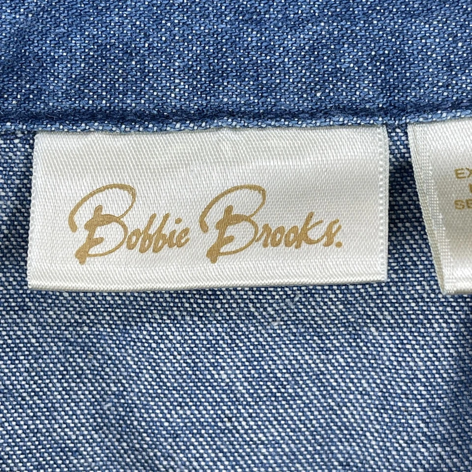 复古拼布衬衫夹克女式 L 码牛仔刺绣花卉 Y2K 纽扣 — 第 4/4 张图片