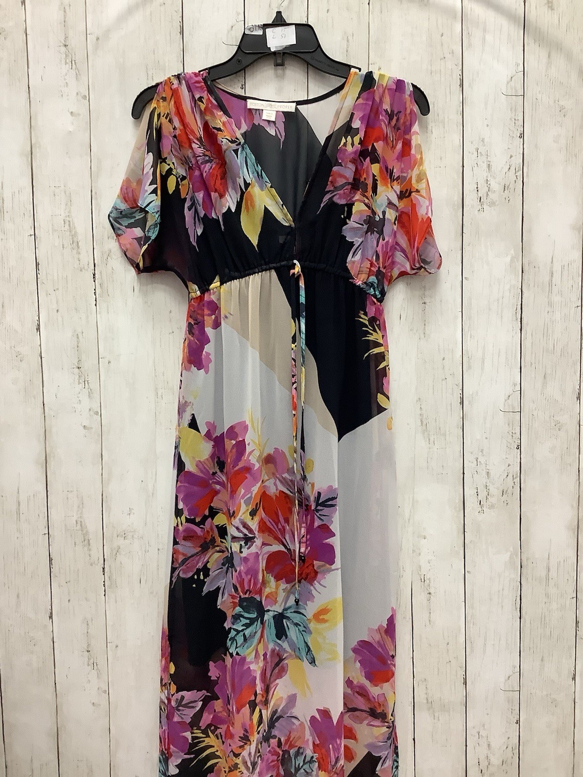Boston Proper Floral Print Chiffon Maxi Dress - V-Neck Tie Front Empire Waist