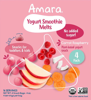Amara Organic Smoothie Melts - Carrot Raspberry, 4-Pack (1 oz Each), 2 Count
