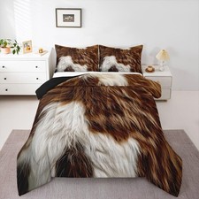 Cowhide Comforter Set Queen Size Cow Fur Print Bedding Set Farmhouse Duvet Qu...