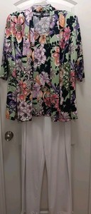 Vikki Vi From Nordstom 1X White Pants/floral Top/jacket Set Slinky Knit