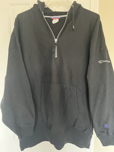 Champion Reverse Weave Men 5XL Black 1/4 Zip Hoodie Front Pocket Sweatshirt 90’s