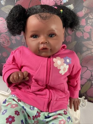 African American Reborn-Style Toddler Doll  FeeLWind  VGC FLORAL OWL  PLAYSUIT