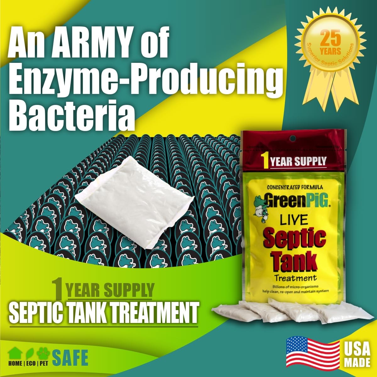 GREEN PIG Septic Tank Treatment Packets, Septic Safe Clog Remover, Prevents E...