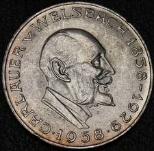 Austria Anniversary of birth of Auer von Welsbach Silver 25 Schilling 1958 UNC
