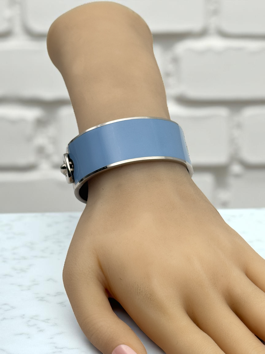 Coach Pale Baby Blue Silver Enamel Hinged 1 inch Wide Bangle
