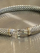 David Yurman Sterling Silver 925 5mm Cable Buckle 18k Gold Cuff Bracelet Small