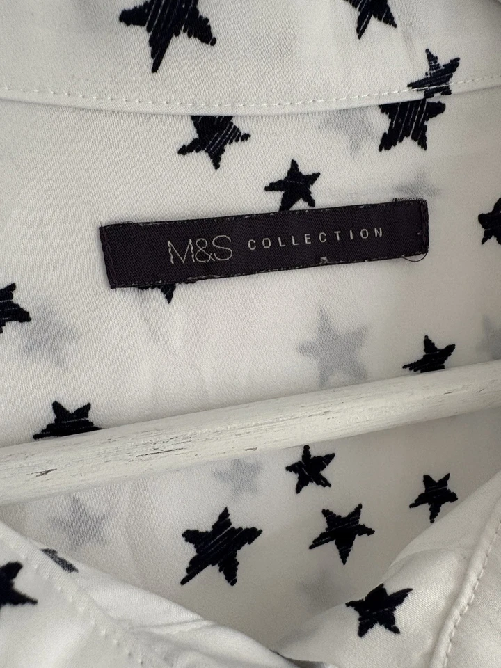 Ladies M&S Marks And Spencer Size 16 Blouse / Shirt White & Star Pattern Work - Image 3 of 4