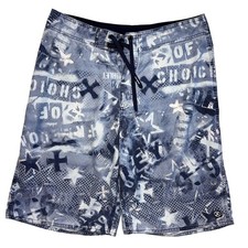 Vintage Hurley Boardshorts 34 Blue Made in USA Baggy 90s AOP Wax Comb Y2K
