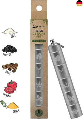 PANDOO Reise- und Picknick Gewürz-Set | Outdoor Reisegewürzset 5-in-1 Mini Camping G
