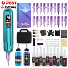 TUFFKING Tattoo Machine Kit Wireless Pen Rotary Motor Battery Color Inks Needle