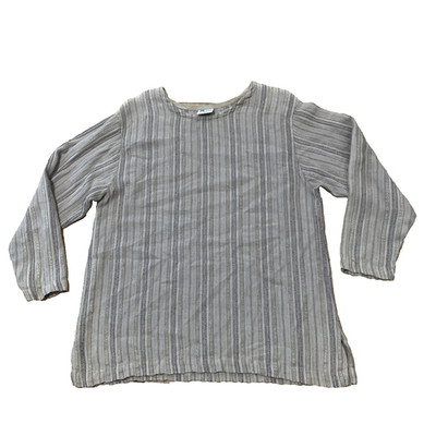 Cotton U.S.A. Textured Shirt Men M Vertical Stripe Tan Boho Hippe Festival Crop
