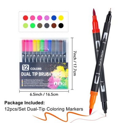 12-60 PCS Dual Tip Brush and Fine Tip Markers Water-Based Coloring Pens Art Set