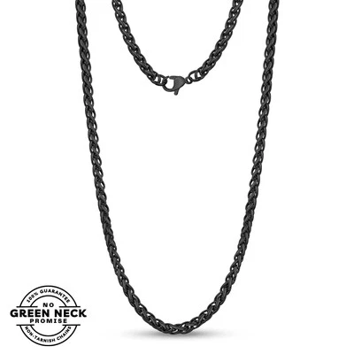 CADOLINE Collar de cadena de cuerda de trigo de acero inoxidable negro para hombre joyería Spiga de 18-26 pulgadas