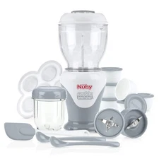 Nuby Mighty Blender Baby Food Maker Set 22-Piece - Infant Weaning System, Gray