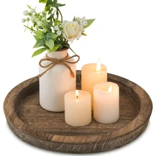 Candle Plate Holder Tray: Round Wood Decorative Candle Plate Decor Farmhouse ...