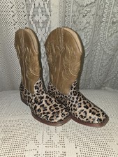 Roper Glitter Leopard Brown Cowboy Boots Square Toe Youth Girls Size 3