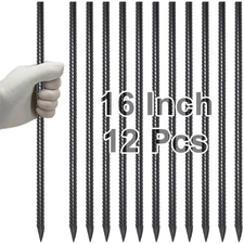 16" Heavy Duty Metal Rebar Stakes 12pcs for Fence & Garden