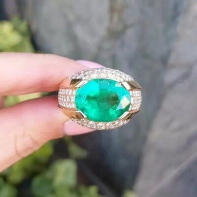 6Ct Created Green Emerald & Diamond 14K Yellow Gold Plated Wedding Cocktail Ring