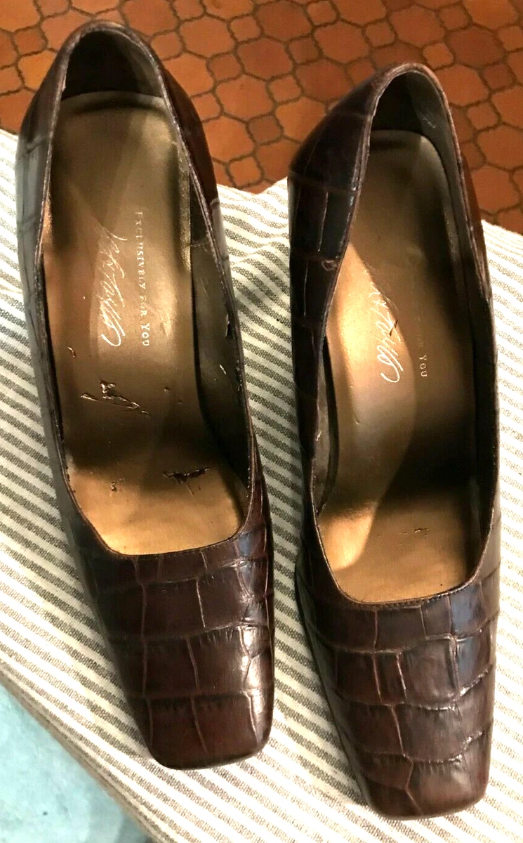 LORD TAYLOR STALLION BROWN CROC LEATHER HIGH HEEL PUMPS SZ 7M eBay