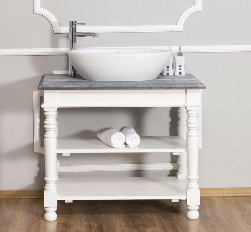 OKD Armadietto Portaoggetti Per Bagno Rustico Bianco Anticato – 172 Cm Con Ripiani Regolabili E Cassetto