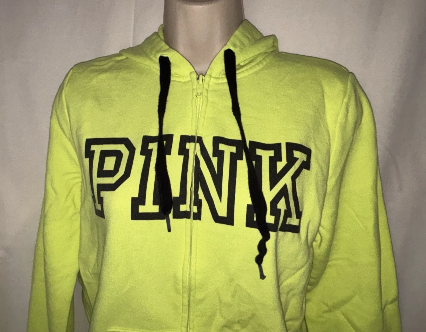 UNDERCOVER Felpa con cappuccio Victoria’s Secret rosa taglia M verde fluo misto cotone zip logo