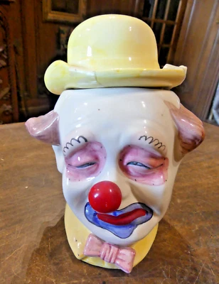 POT A TABAC ceramique barbotine années 1970 " le clown triste " - Photo 1/4