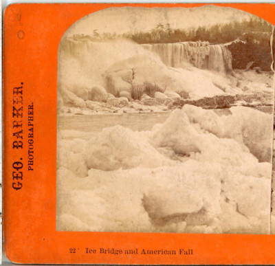 NIAGARA FALLS, Ice Bridge & American Fall--G. Barker Stereoview R29