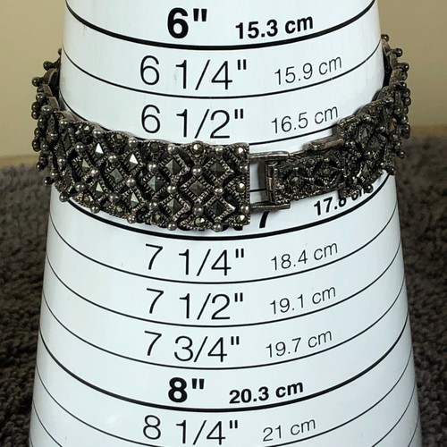 925 Sterling Silver Women Diamond Index Sparkle Marcasite 22mm Quartz Watch 7" - Picture 15 of 16