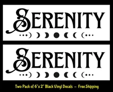 Serenity Moon Phases Two 6" Black Vinyl Decals Car Truck Window Laptop Tablet