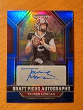 2023 Prizm Draft Picks Autographs Blue #3 Tanner Morgan Minnesota QB #'d 71/75