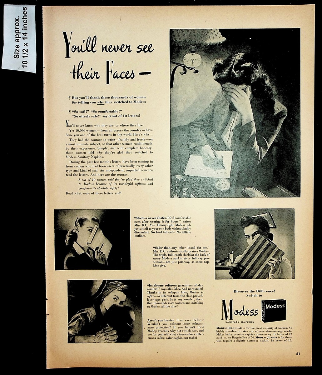 1944 Modess Sanitary Napkins Protection Woman Faces Nurse  display picture 2