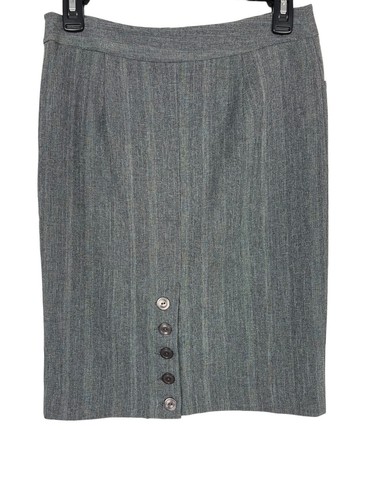 BCX Gray With Blue Lines Knee Length Back Button Accent Pencil Skirt Size 3 - Picture 2 of 9