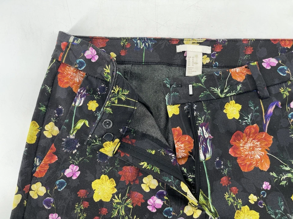 Pantalones florales de pierna recta H&M para mujer talla 10 tiro medio multicolor envío rápido Foto 3 de 4