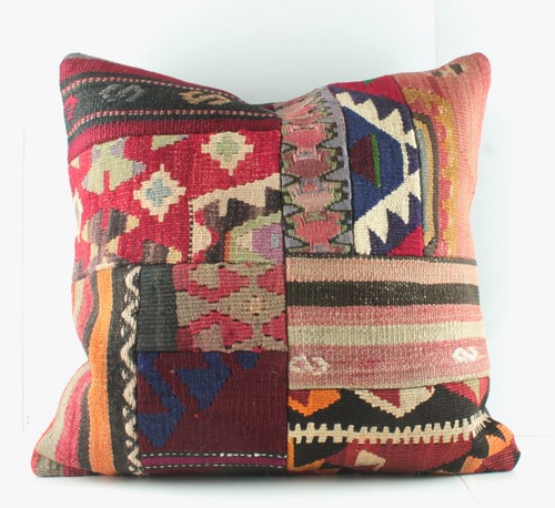 Handmade Turkish Patchwork Pillow Cover 20" Decorative Multicolor Throw Pillow