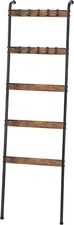 Blanket Ladder 5 Tier Towel Rack w/Hooks Wall-Leaning Scarf Storage Ladder Decor