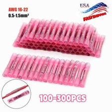 300-100X Red Heat Shrink Butt Wire Connectors Crimp Terminals AWG 16-22 Gauge