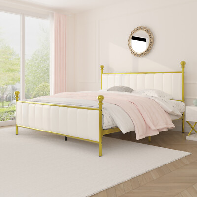 Bed Frame Full/Queen Size with Upholstered Headboard and Footboard