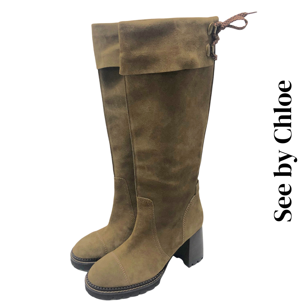 See by Chloe NEW Lace-Back Knee-High Suede Leather Boots EU size 