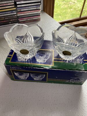 2 Cristal d'Arques Ancona 24% Lead Crystal Taper & Votive Candle Holders NIB