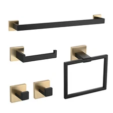 5 pcs Bathroom Hardware Accessories Set Towel Bar Set Black Gold