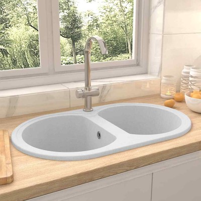 vidaXL Küchenspüle Doppelbecken Oval Weiß Granitspüle Spülbecken Einbauspüle | eBay