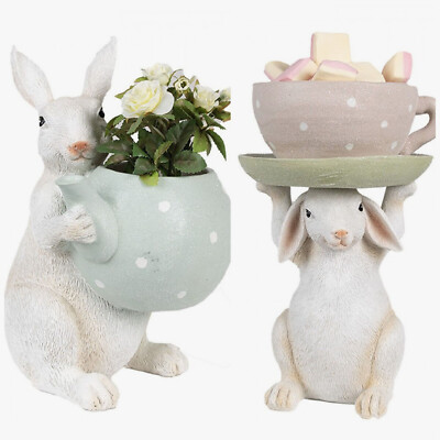 Clayre&Eef Hase Osterhase Teekanne Tasse Glitzer Shabby Übertopf Deko Figur