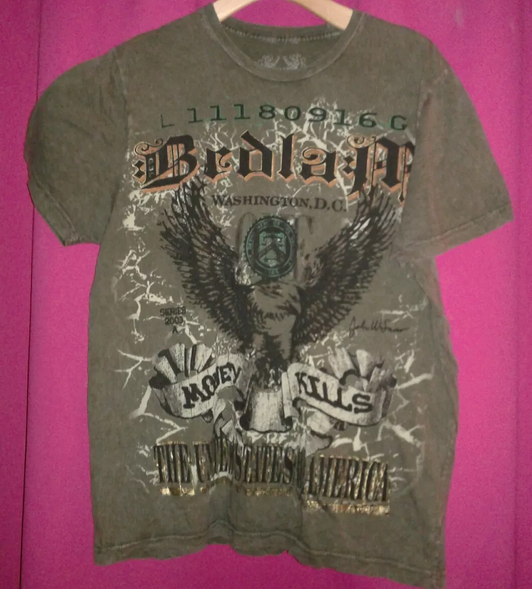 Bedlam Money Kills Graphic Short Sleeve Mens T Shirt Distressed Green Sz Lrg