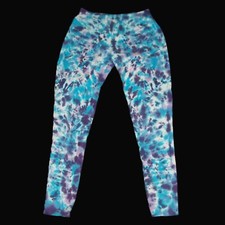 Tie Dye Leggings Women's Small Blue & Purple Crinkle Tye Dyed Hippie Made in USA