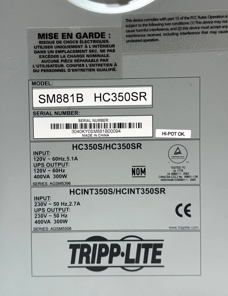 Inversor/cargador de potencia Tripp Lite 350 W para equipos médicos móviles - HC350SR Foto 4 de 4