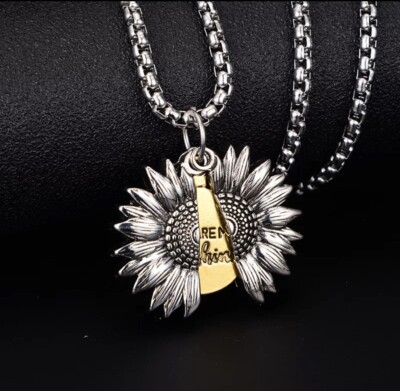 You Are My Sunshine Open Locket Sunflower Pendant Chain Necklace Jewelry Unisex