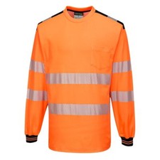 Image of Portwest PW3 Hi-Vis Cotton Comfort T-Shirt Long Sleeve Reflective T185