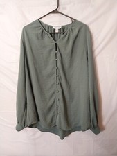 Nine West 2X Women's Dress Blouse Shirt GREEN Long Sleeve